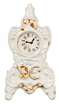 Dollhouse Miniature White Mantle Clock, 1"H